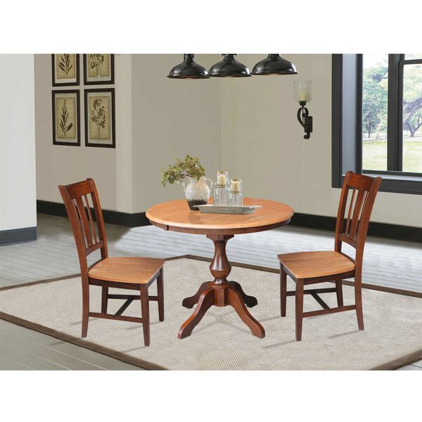 Cinnamon and Espresso Round Dining Table with San Remo Chairs, 3-Piece, image 2