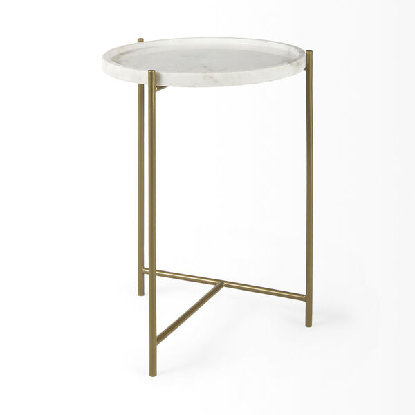 Stella White and Gold Round Marble Top End Table, image 6