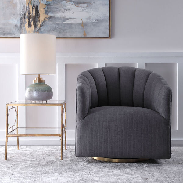 Cuthbert Brushed Brass Swivel Chair, image 8