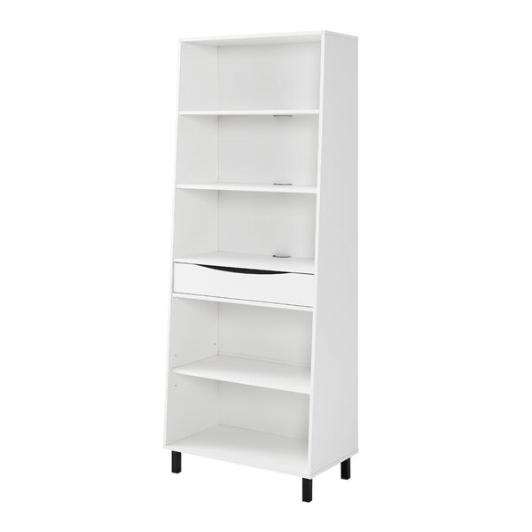 Ryder Solid White Five-Shelf Bookcase with Drawer, image 6
