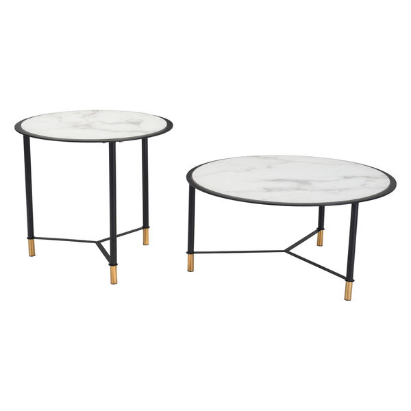 Davis Black, White, Black and Gold Coffee Table, Set of Two, image 1