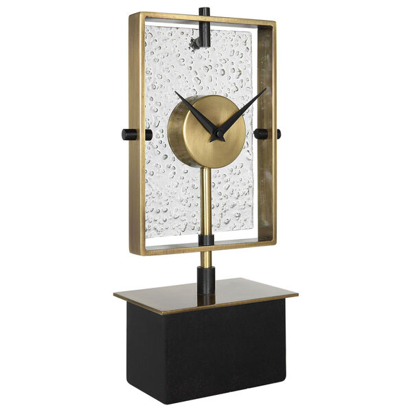 Arta Brushed Brass and Distressed Black Modern Table Clock, image 4