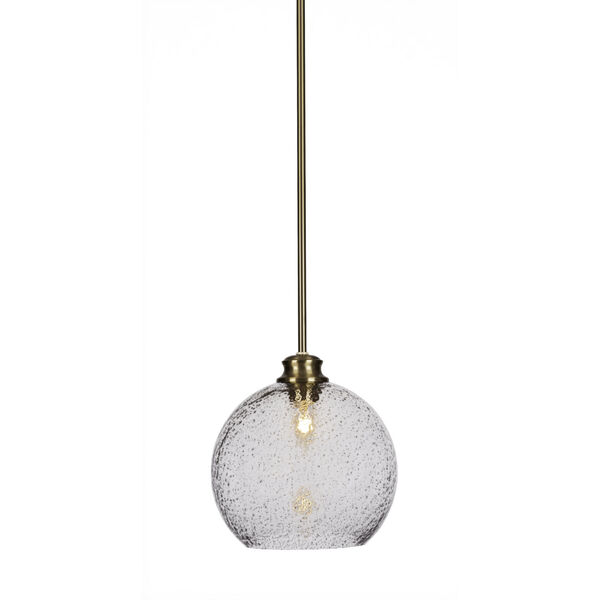 Kimbro New Age Brass One-Light 10-Inch Stem Hung Mini Pendant with Smoke Bubble Glass, image 1