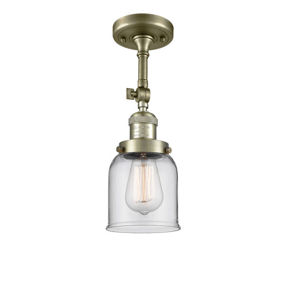 Small Bell Antique Brass One-Light Semi Flush Mount with Clear Glass, image 1