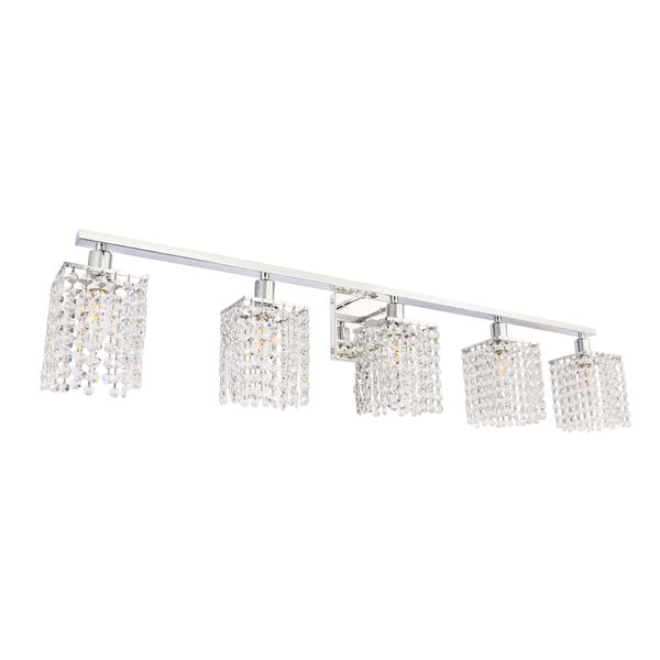 Phineas Chrome Five-Light Bath Vanity with Clear Crystals, image 6