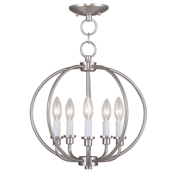 Milania Brushed Nickel Five Light Convertible Chain Hang and Ceiling Mount, image 1