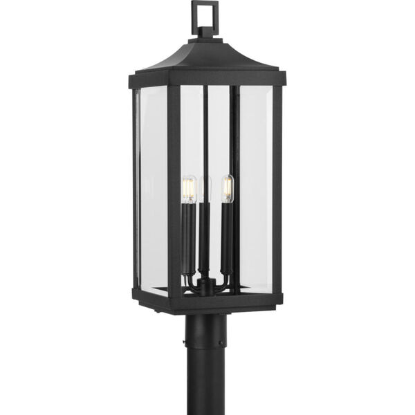 Gibbes Street Textured Black 10-Inch Three-Light Outdoor Post Mount with Clear Beveled Shade, image 1