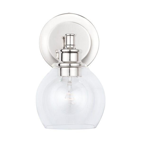 Mid-Century Polished Nickel One-Light Sconce with Clear Glass, image 4