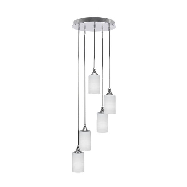 Empire Chrome Five-Light Cluster Pendant with Four-Inch White Matrix Glass, image 1