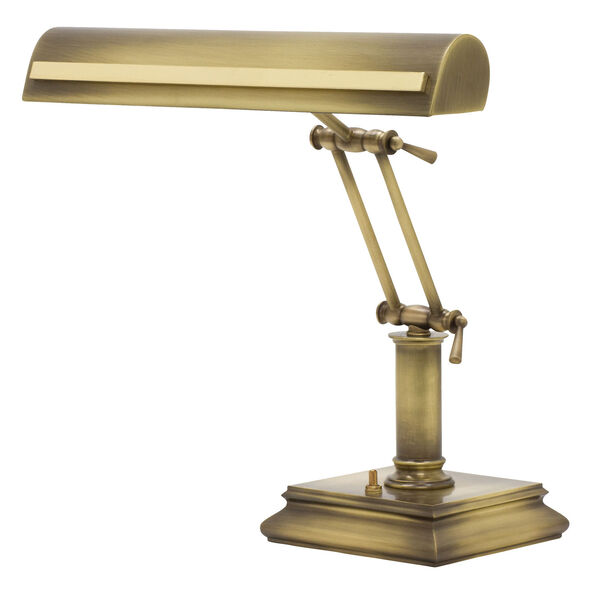 Antique Brass with Polished Brass Accents 14-Inch Two-Light Desk Piano Lamp with Strap Motif, image 1