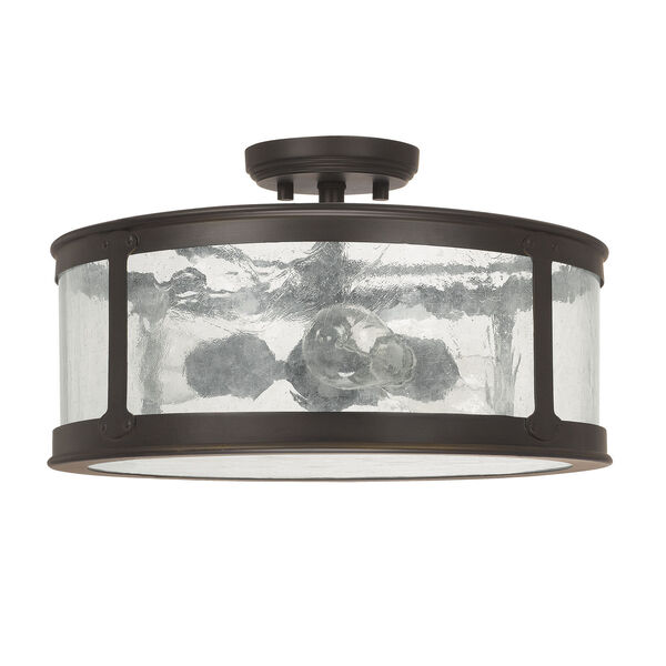 Dylan Old Bronze Three-Light Outdoor Semi-Flush with Antique Glass, image 1