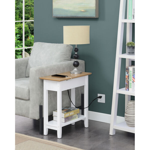 American Heritage Driftwood and White Flip Top End Table with Charging Station, image 2