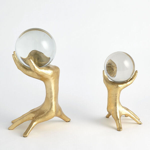 Gold Leaf 8-Inch Hands on Sphere Holder Decorative Object, image 6