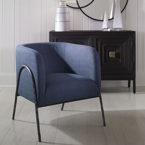 Jacobsen Natural Aged Black and Blue Barrel Chair, image 2