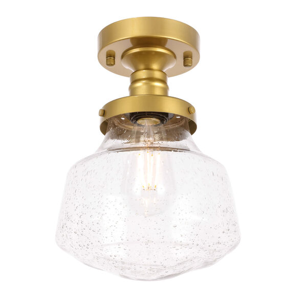 Lyle Brass Eight-Inch One-Light Flush Mount with Clear Seeded Glass, image 6