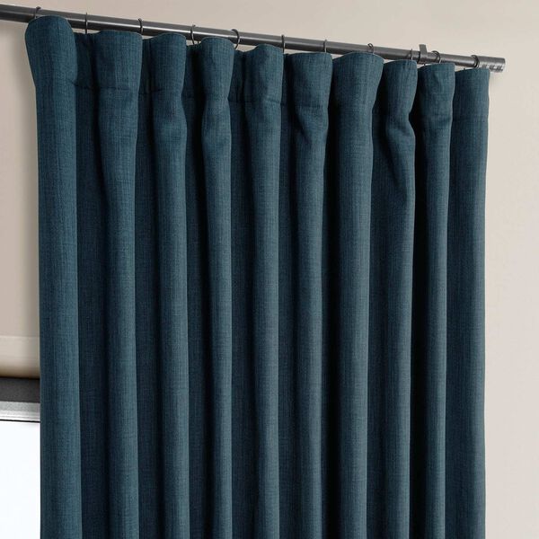 Story Blue Faux Linen Extra Wide Room Darkening Single Panel Curtain, image 3