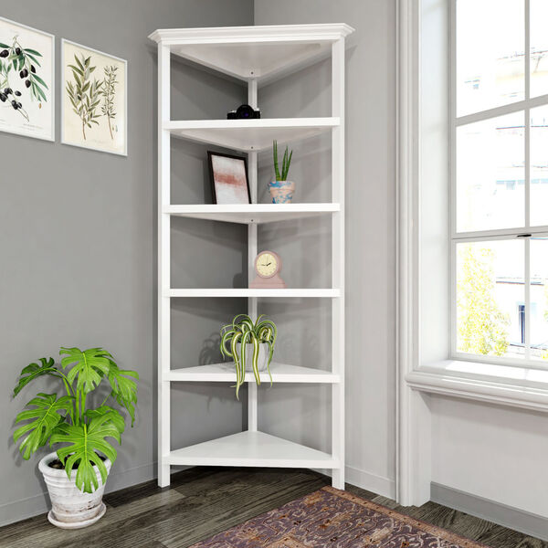 White 5-Tier Corner Wooden Bookcase, image 4