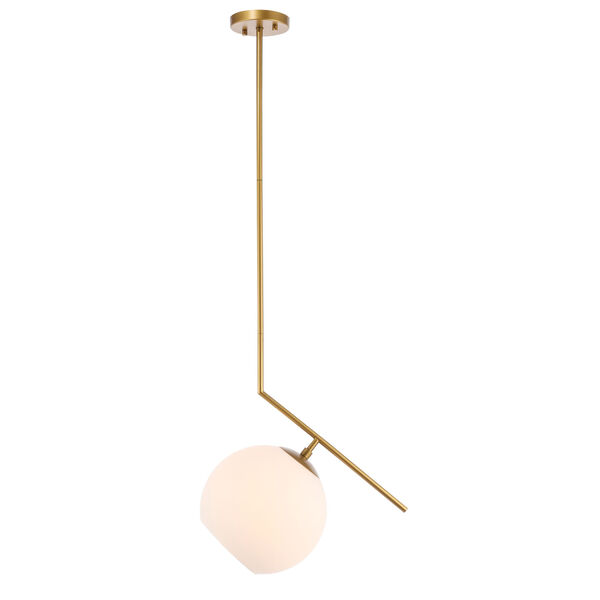 Ryland Brass 10-Inch One-Light Pendant with Frosted White Glass, image 1