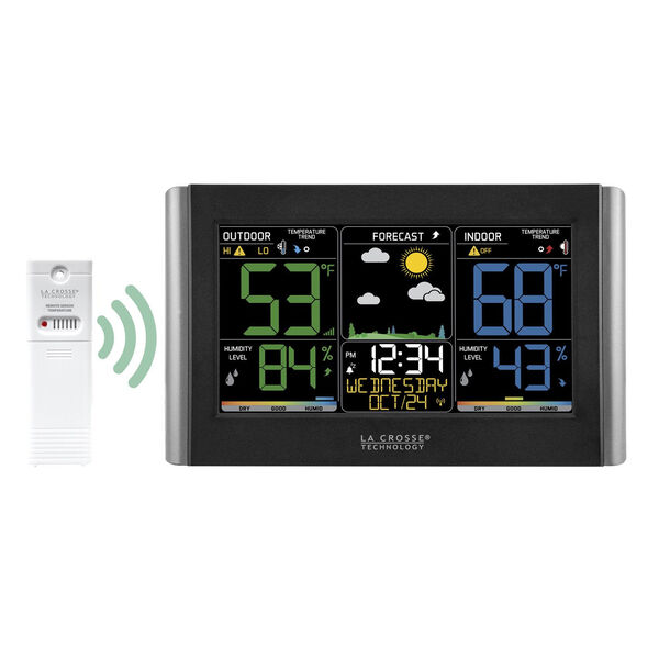 Black Wireless Weather Forecast Station with Colored LCD Display, image 2