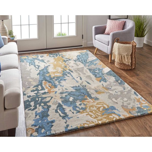 Everley Gray Blue Gold Area Rug, image 2