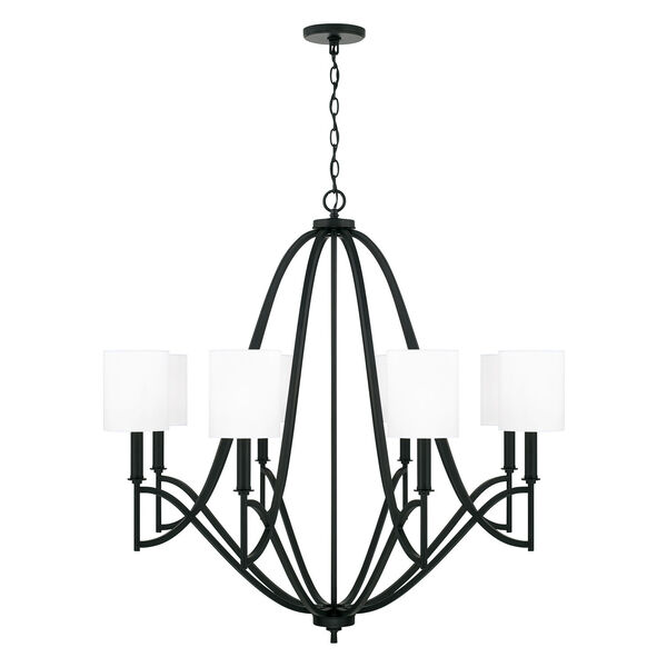 Sylvia Matte Black Eight-Light Chandelier with White Fabric Stay Straight Shades, image 1