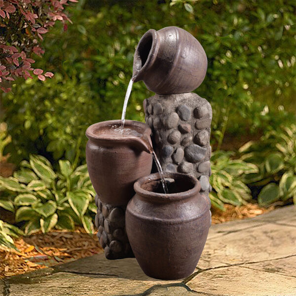 Stone Grey Outdoor Stacked Pot Fountain, image 2