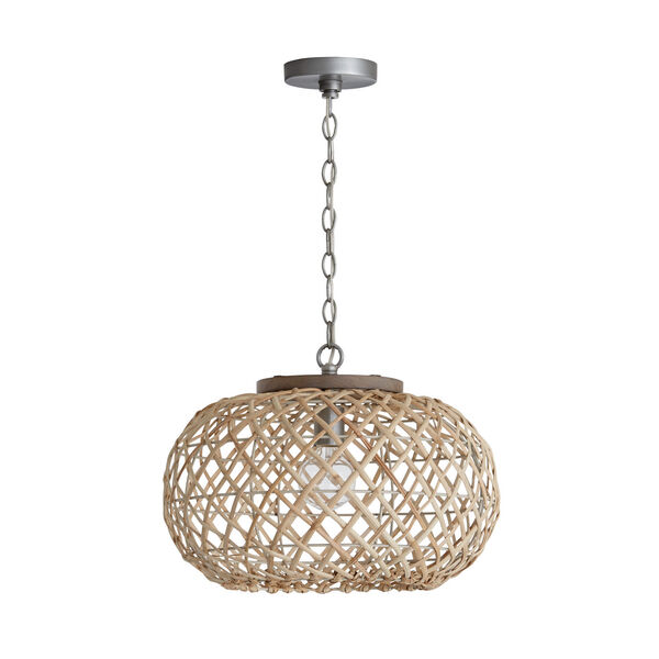 Rattan and Antique Nickel One-Light Pendant, image 1