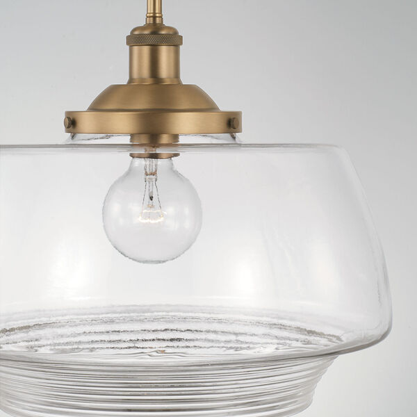 Miller Aged Brass One-Light Pendant with Clear Ribbed Glass, image 3
