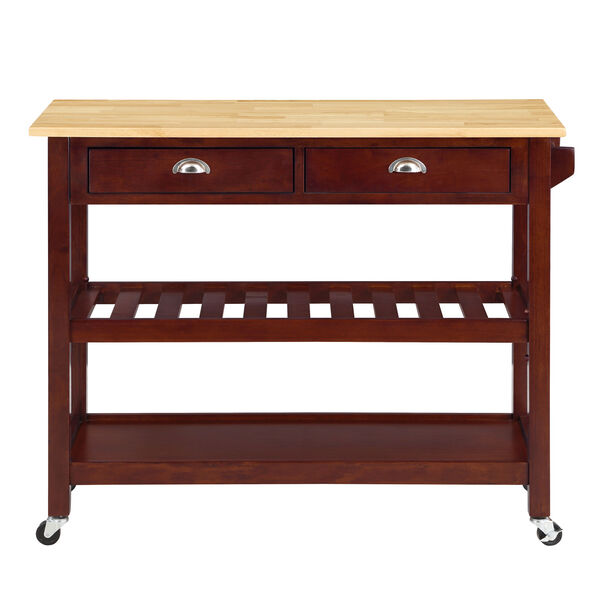 American Heritage Butcher Block Mahogany Three-Tier Butcher Block Kitchen Cart with Drawers, image 3