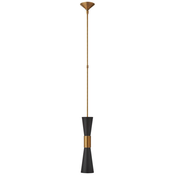 Clarkson Medium Narrow Pendant in Hand-Rubbed Antique Brass and Black by AERIN, image 1