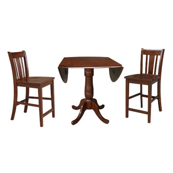 Espresso Round Pedestal Table with Counter Height Stools, 3-Piece, image 5