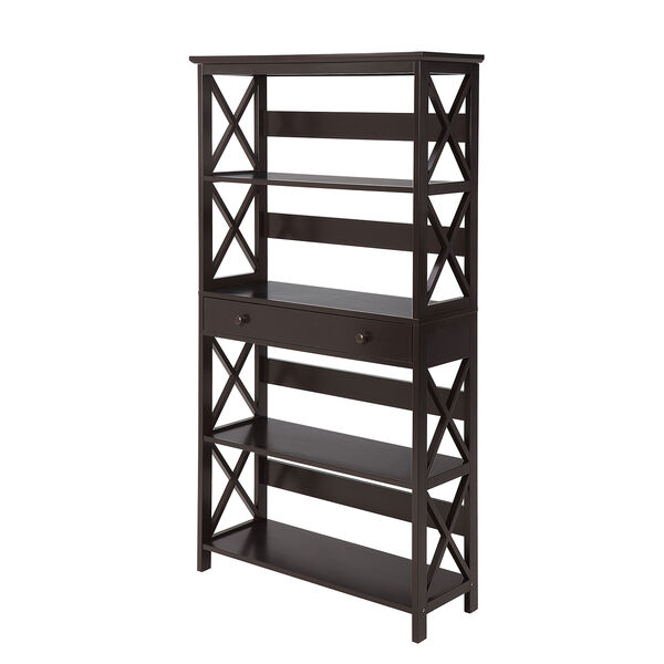 Oxford 5-Tier Bookcase with Drawer, Espresso, image 2
