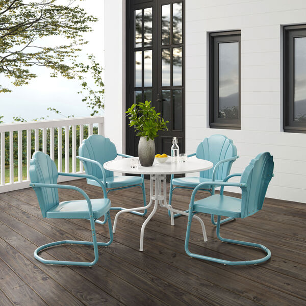 Tulip Pastel Blue Satin and White Satin Outdoor Dining Set, Five-Piece, image 1