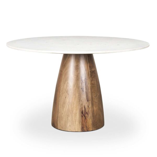 Allyson Round Medium Brown With White Marble Pedestal Dining Table, image 1