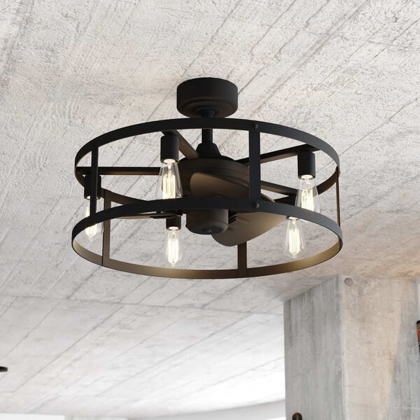 Akron Black Five-Light LED Chandelier Ceiling Fan with Remote, image 2
