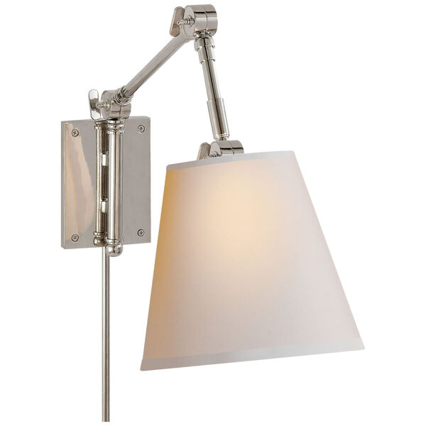 Graves Pivoting Sconce in Polished Nickel with Natural Paper Shade by Suzanne Kasler, image 1