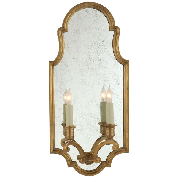 Sussex Medium Framed Double Sconce in Antique-Burnished Brass with Antique Mirror by Chapman and Myers, image 1
