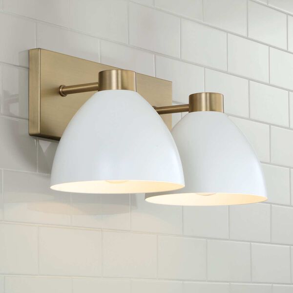 Ross Aged Brass and White Two-Light Bath Vanity, image 2