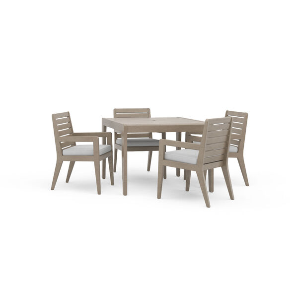 Sustain Rattan and White Outdoor Dining Set with Arm Chairs, 5-Piece, image 1