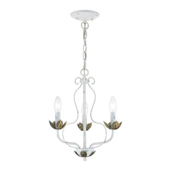 Katarina Antique White with Antique Brass Accents Three-Light Chandelier, image 1