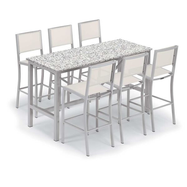 Travira Ash White Seven-Piece Outdoor Bar Table and Sling Bar Chair Set, image 1