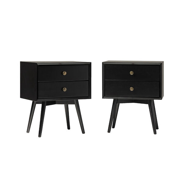 Black Two-Drawer Solid Wood Nightstand, Set of Two, image 3