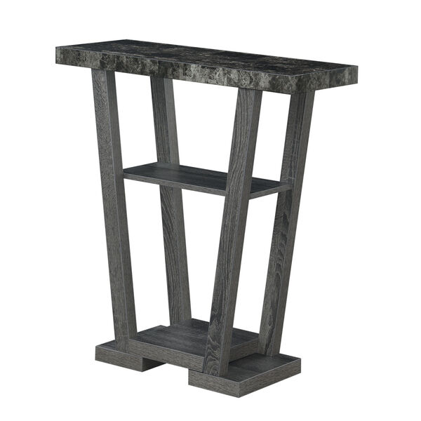 Newport Faux Black Marble and Weathered Gray V-Shaped Console Table, image 1
