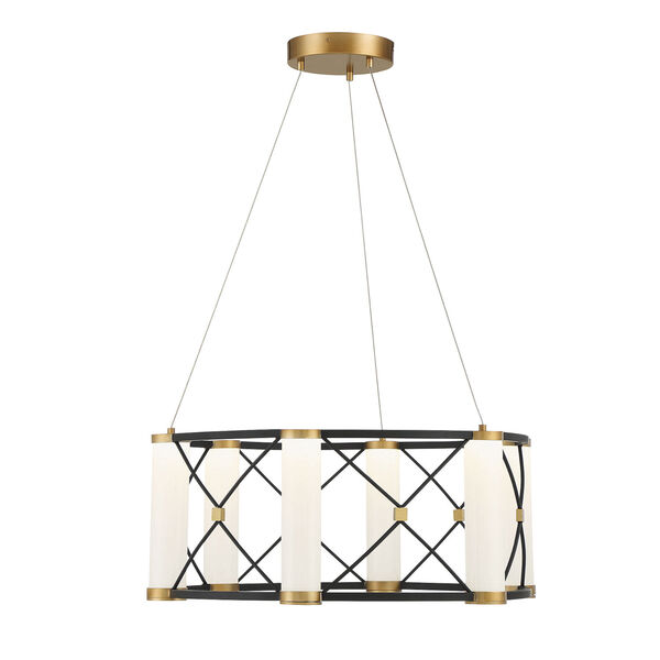 Aries Matte Black and Burnished Brass Six-Light Integrated LED Pendant, image 1