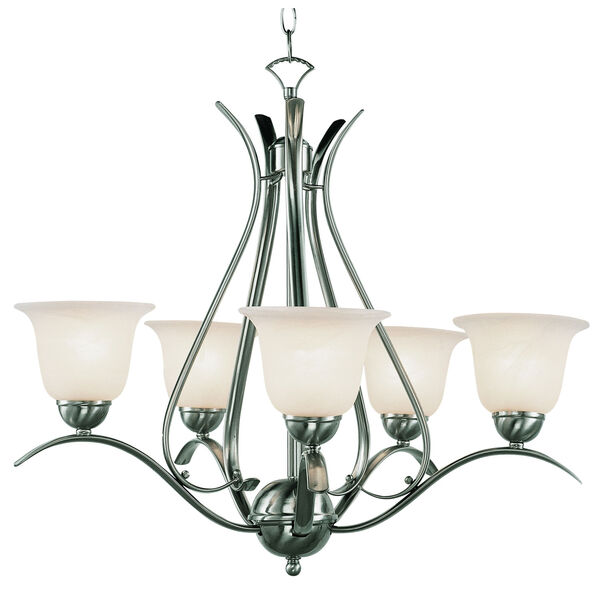 Contemporary Five-Light Brushed Nickel Chandelier, image 1