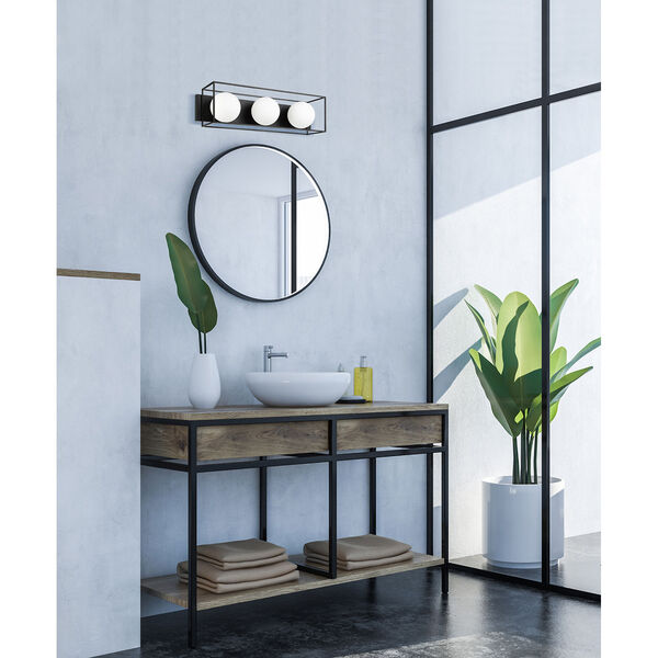 Grayson Black Three-Light LED Bath Vanity with White Glass Shade, image 3