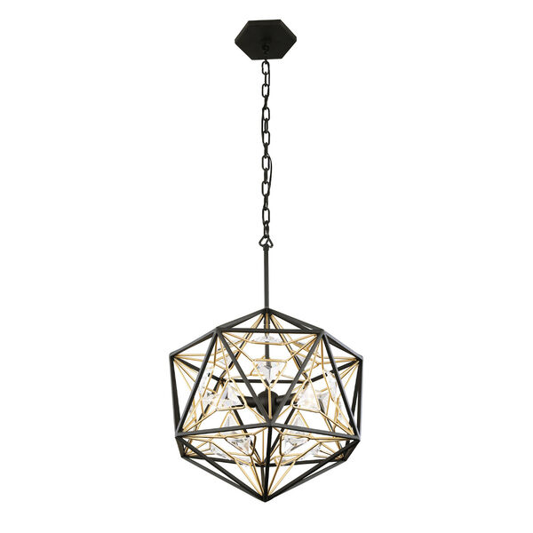 Marcia Matte Black and French Gold Three-Light Orb Pendant, image 4