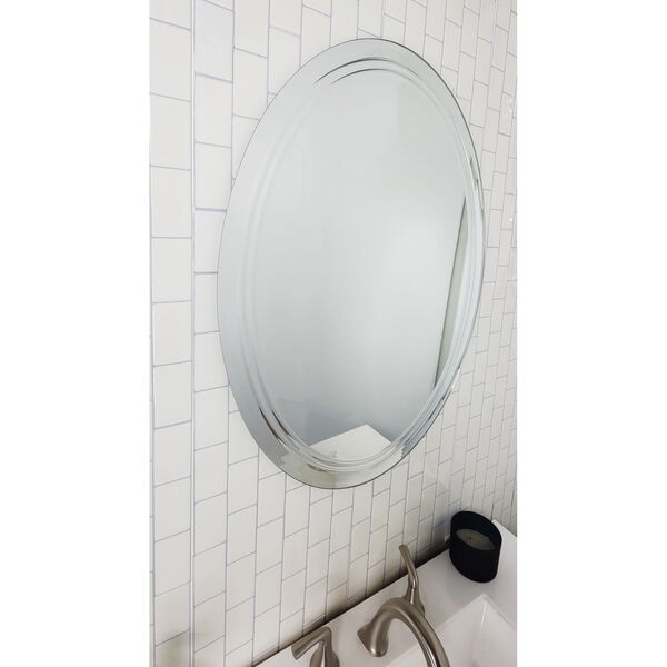 Tri Bev Silver 24 x 32-Inch Oval Frameless Bathroom Mirror, image 2