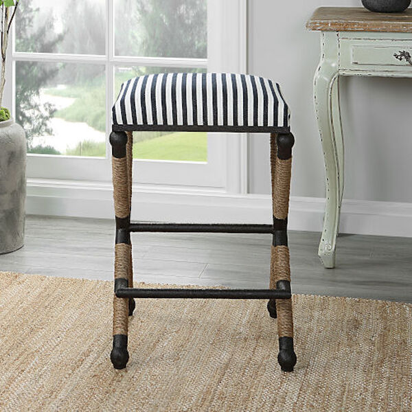 Braddock Navy, Cream and Natural Backless Counter Stool, image 2
