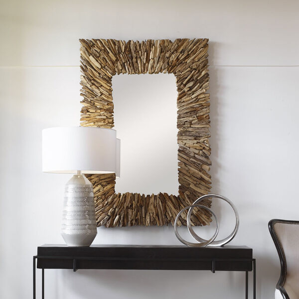 Teak Branch Natural Rectangular Wall Mirror, image 1